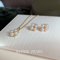 Spot m with 925 silver flowers natural round fresh water pearl earrings necklace