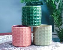 Outlet Nordic tail single glazed surface flower pot foreign trade lonelwood embossed ice cracked ceramic soft-mounted green plant flower