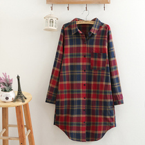 Fat sister autumn clothing cover meat 200kg micro fat loose size long plaid shirt womens long sleeve womens coat