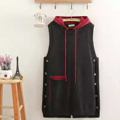 Fat sister spring cover belly loose large size buttons Western style 200 kg hooded fashionable color sweater vest female