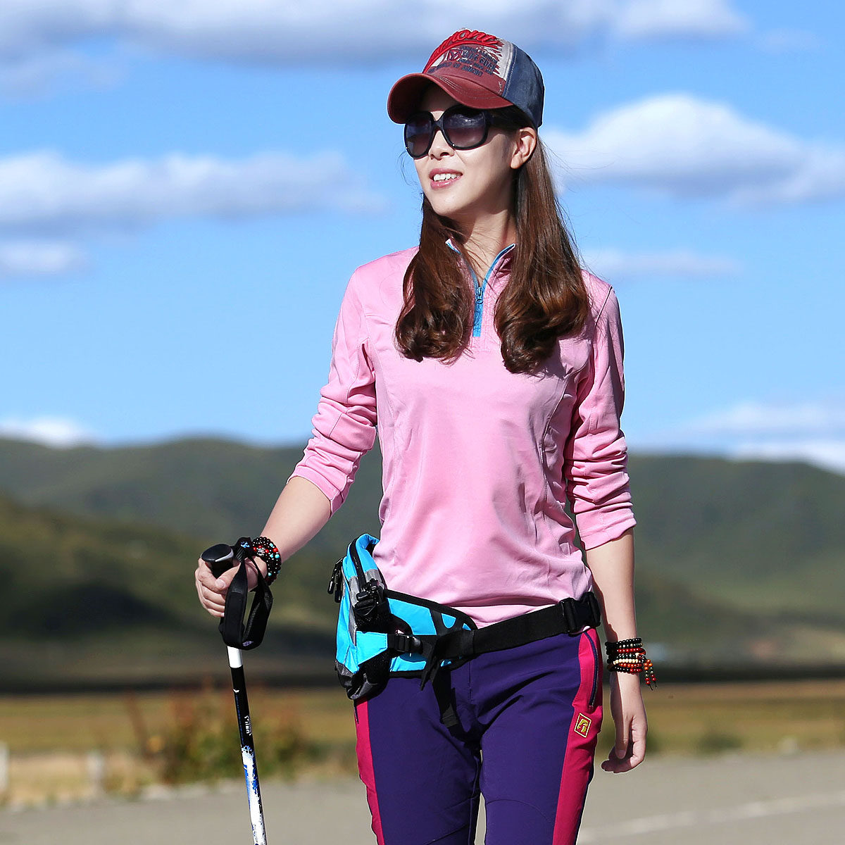 雪丘岛户外新款速干t恤立领长袖t恤快干衣吸汗透气速干衣修身女