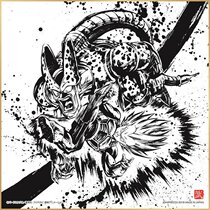 Dragon Pearl Super Warrior Battle Columns for Super Synoans Beguitta vs Schalu Black and White Water Ink Style Paper