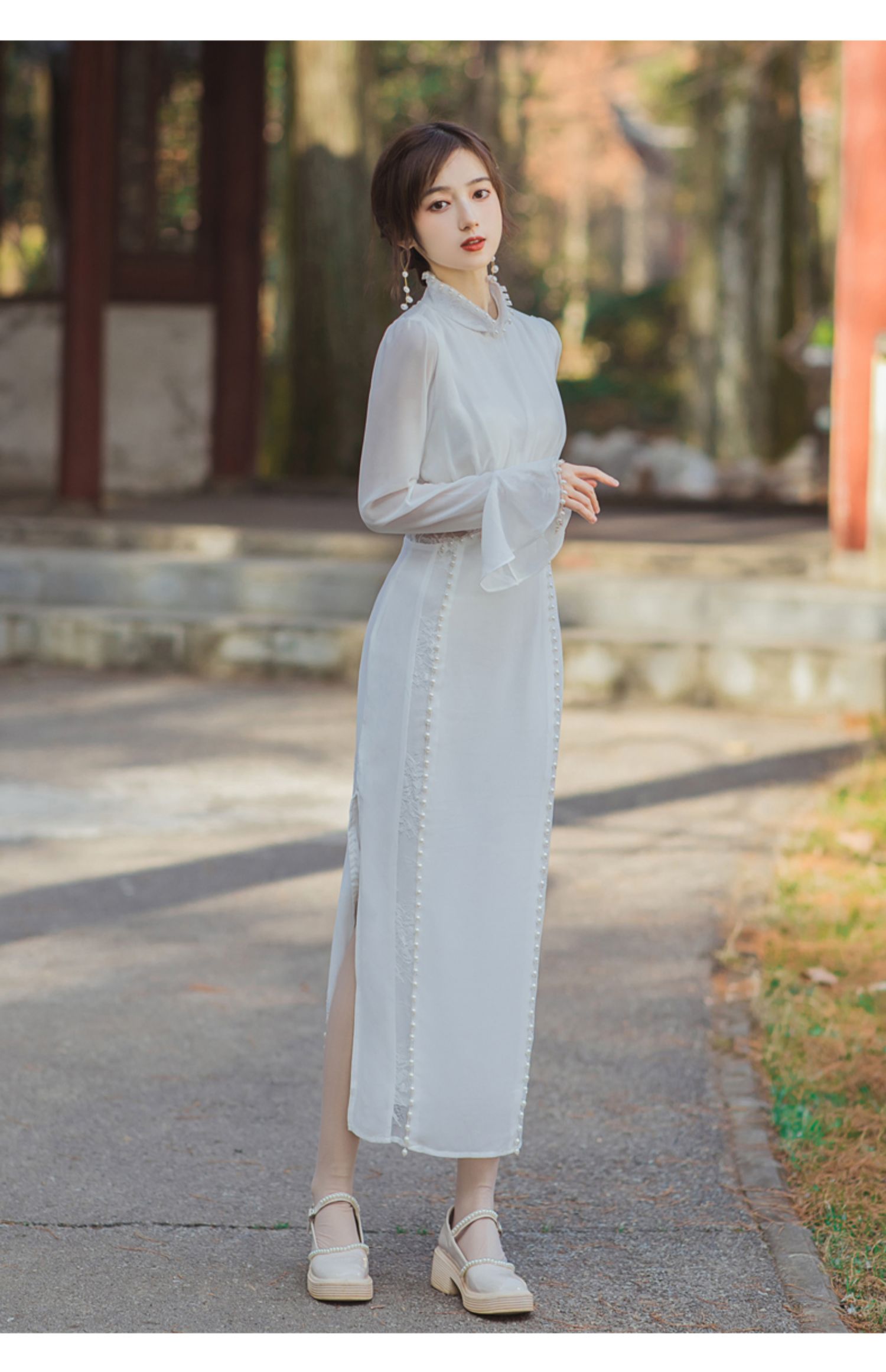 8556#实拍#2022新中式白色旗袍连衣裙 - 17网