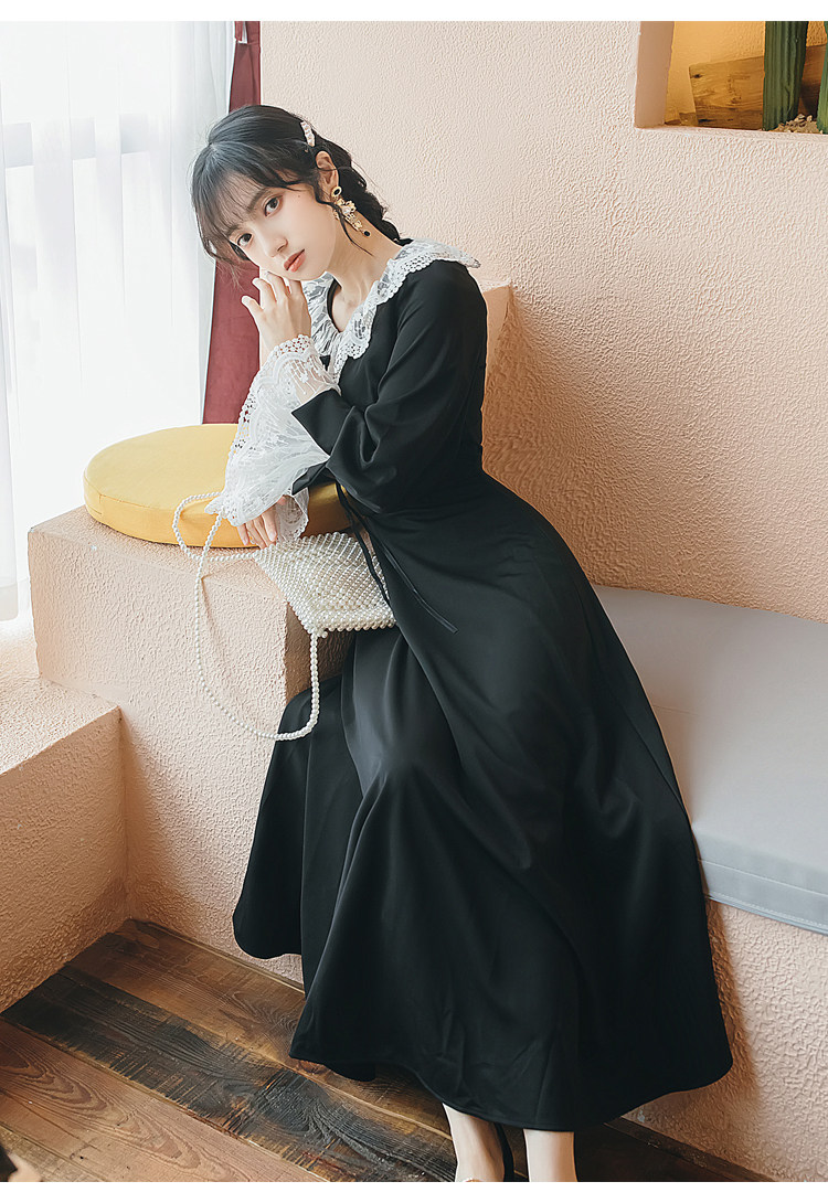 fs53067# 法式复古赫本风蕾丝花边连衣裙长裙 服装批发
