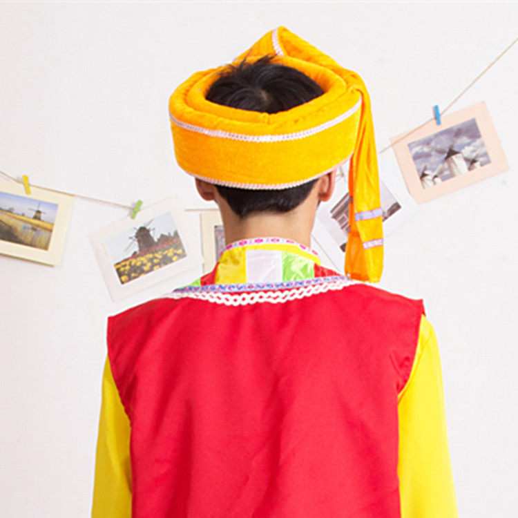 傣族男帽 彝族男帽 黄色软帽 民族帽 演出帽子 舞蹈用品 男演出帽