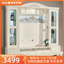 Living room combination TV cabinet pastoral wine cabinet floor cabinet European-style TV cabinet overall TV wall video wall background cabinet