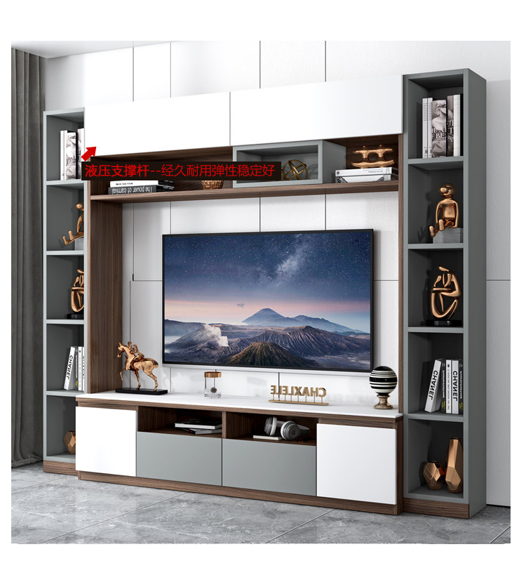 电视书柜一体轻奢全实木组合65寸墙柜酒柜55寸整体岩板柜背景墙柜