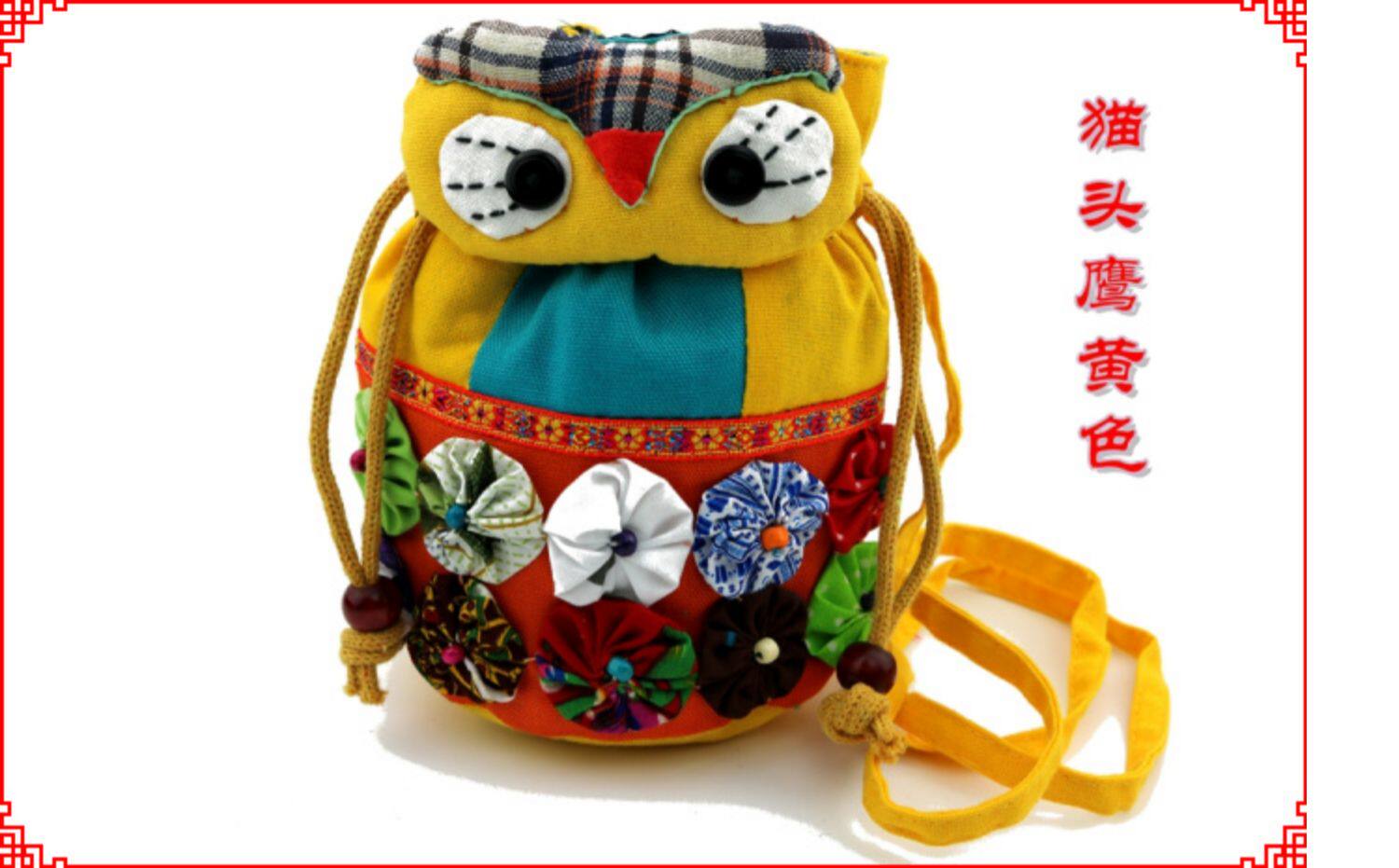 民族风包手工帆布艺女儿童亲子斜挎小猫头鹰专柜学生