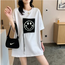 Pure cotton short sleeve T-shirt female gestational woman fit summer Korean version net red cartoon loose with medium long blouse damp m cover small