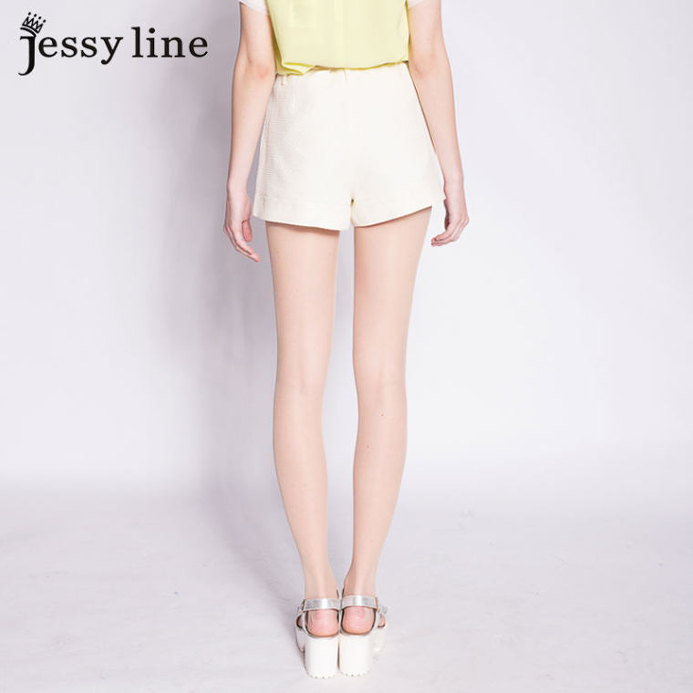 jessy line2015夏装新款 杰茜莱韩版百搭纯色格纹短裤 女休闲热裤