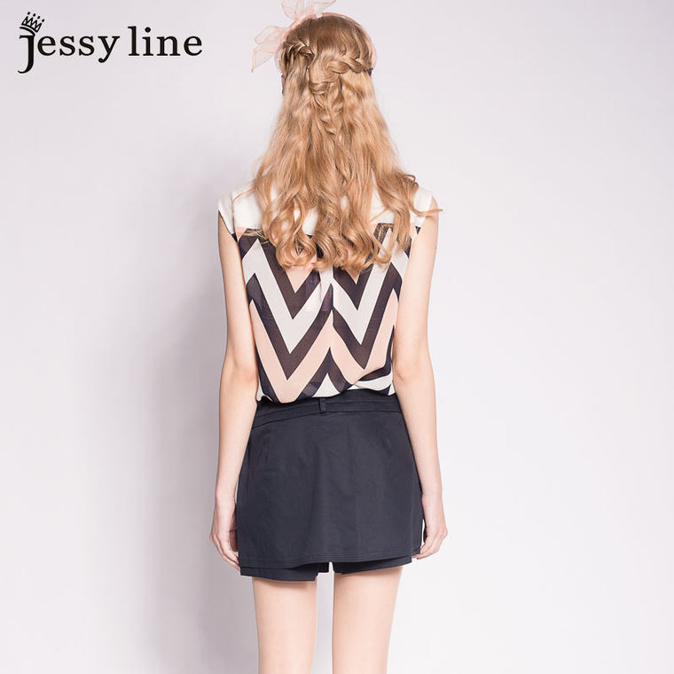 jessy line2015夏装新款 杰茜莱不规则条纹无袖雪纺衬衫 女士衬衣