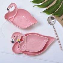 Pink flamingo plate popular ceramic tableware creative posing snack plate Personality cartoon bowl plate gift