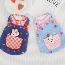 Pet Cat Dog Clothes Strawberry Cowboy Inside Lap Pure Cotton Plaid Harness Small Dog VIP Teddy Bibear Jokesha