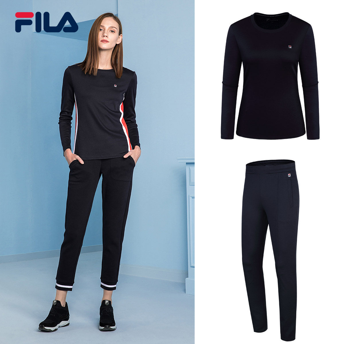 fila斐乐女运动套装2018春季新品时尚优雅运动长袖