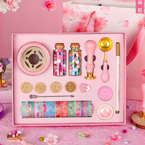 High Face Value Cherry Blossom Fire Lacquer Seal Suit Eu Style Retro Seal Tool Head Gift Box Melting Pot Envelope Closure Wax Grain Harry Potter Cute Ins Girl Fire Macaron Color Ritual Sensation Gift