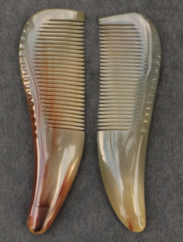 天然白牦牛角密齿直发按摩梳宽齿卷发顺发梳便携梳护养发自然柄梳