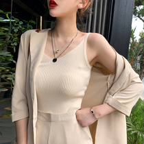 Hong Kong taste retro chic suspenders with summer small fresh sleeveless top knitted sexy base vest women wear outside