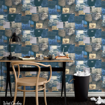 Retro blue jeans texture wallpaper Western denim theme background wallpaper Cafe Bar industrial style