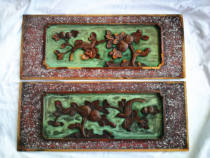 Shoubird appreciation peach longevity flower Bird beast woodcarving presbyside Qing Dynasty pair