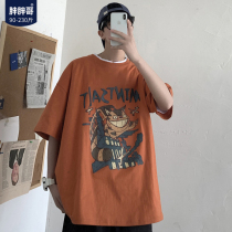 Short Sleeve T-Shirt Male Tide Card Summer Ins Loose Big Code Fat Sub Half Sleeve Port Wind couples Dress Compassionate Men Clothes