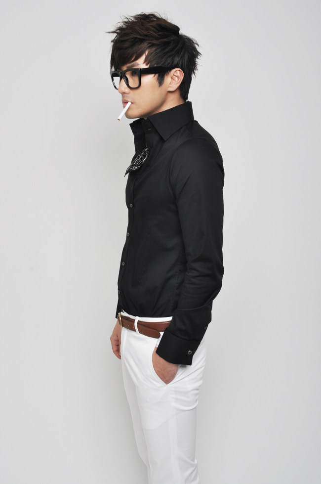 韩国正品男装2017秋款衬衫男韩版修身男士长袖衬衣衬衫特价现货_7折