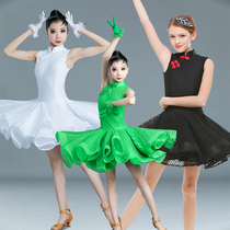 Latin dance dress Childrens girls spring and summer new mid-sleeve competition suit Childrens satin dress prescribed performance clothing