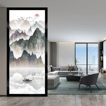 Art glass custom corridor porch partition double-sided transparent matte painted tempered round new Chinese landscape