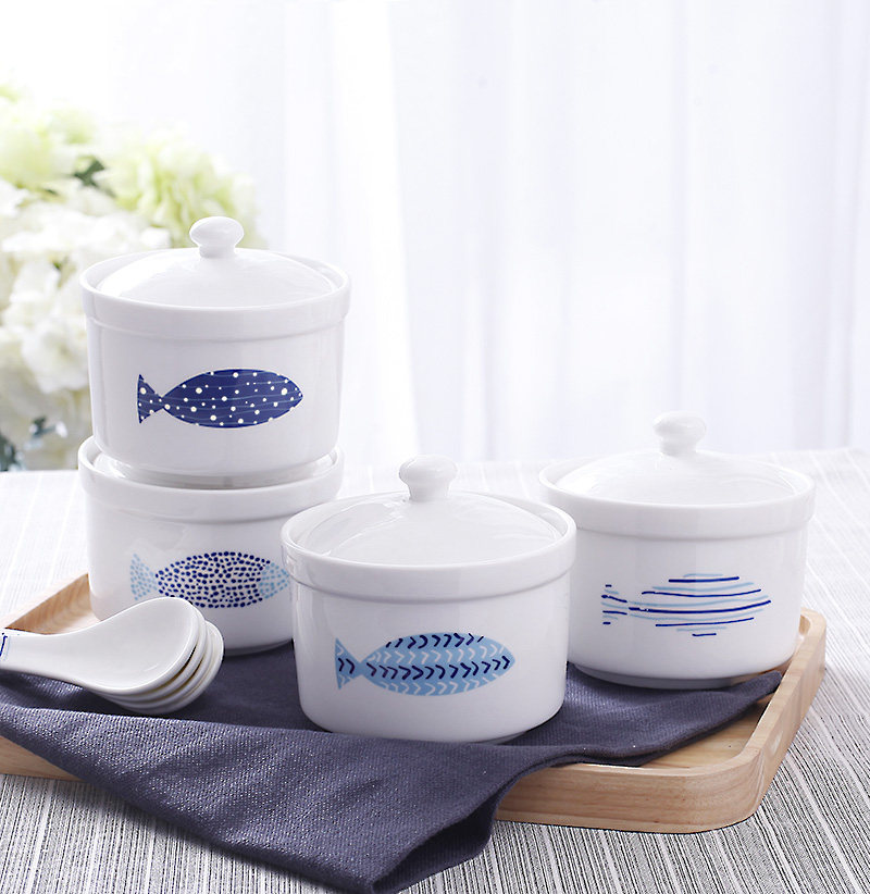 酒店炖盅陶瓷纯白色带盖汤碗隔水炖盅糖水盅小汤盅4个装_7折现价33.