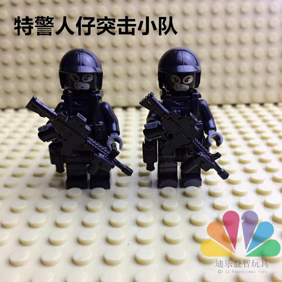 迪乐 拼装积木人仔玩具moc特警系列积木军事人仔a组突击小分队