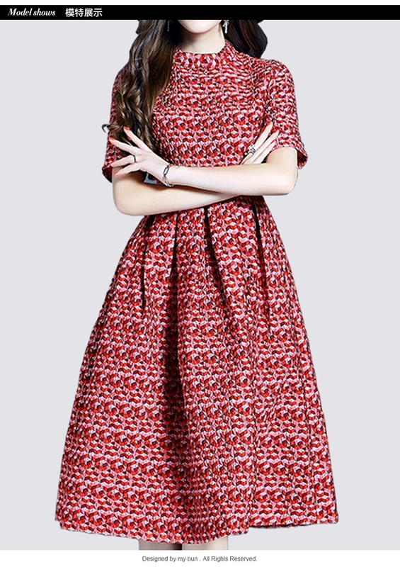 Mùa xuân và mùa thu phụ nữ mới tính khí của người nổi tiếng váy của phụ nữ váy dài trung niên với eo thắt lưng và eo cao váy phồng cổ điển - Váy eo cao