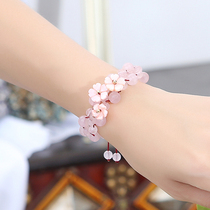 Pure jewelry pink pink crystal adjustable bracelet bracelet wide female hipster flower students wild art fan