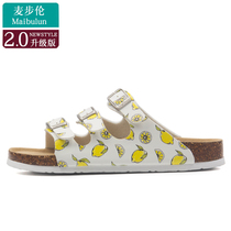 Maibu Cork slippers sandals summer flat non-slip men and women with high thick bottom outdoor print