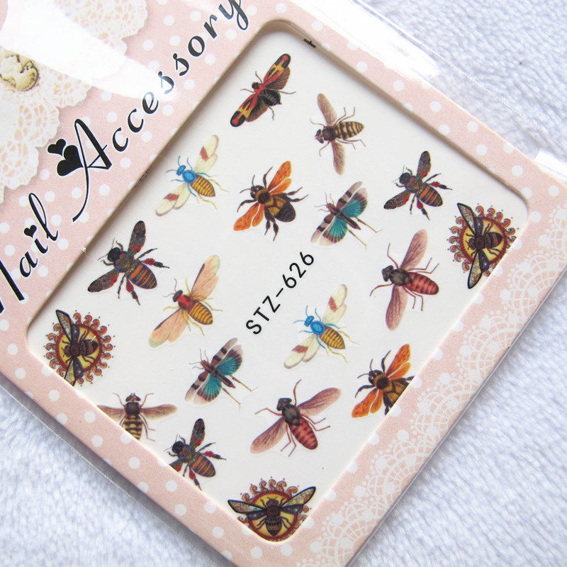 美甲水印贴纸水转印贴花指甲装饰贴片小清新卡通仙人掌羽毛蝴蝶花