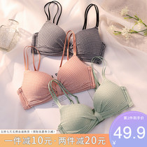 Small girl plaid underwear female sense no steel ring on the support gathered significantly large adjustment type anti-sagging bra