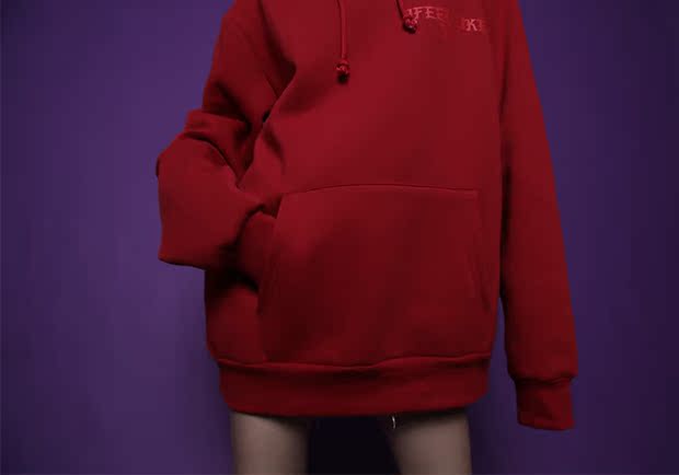【天天特价】 feel like pablo字母男女纯棉红色抓绒料连帽卫衣潮