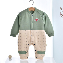 Baby cotton-padded jumpsuit jumpsuit thick spring and autumn cotton 6-12 months female baby go out cute warm winter cotton coat