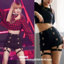 Korean dance elastic hip high waist shorts Metal leopard jazz ds performance costume Sexy dancer practice sports hot pants