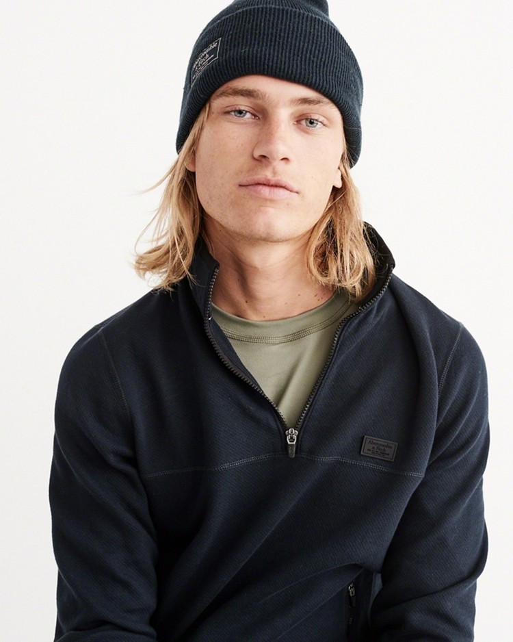 美国正品abercrombie fitch 男运动开衫立领拉链连帽套头衫af卫衣