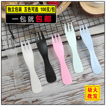 Disposable dessert fork individually wrapped birthday cake small fork plastic fork fruit fork wave three-tooth fork