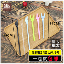 Disposable dessert fork fruit birthday cake fork plastic fork transparent small fork independent packaging three-tooth fork