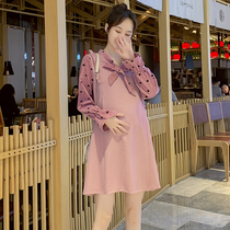 Japanese pregnant women dress with spring and autumn clothing new elegant temperament downage hot mom net breastfeeding skirt before pregnancy