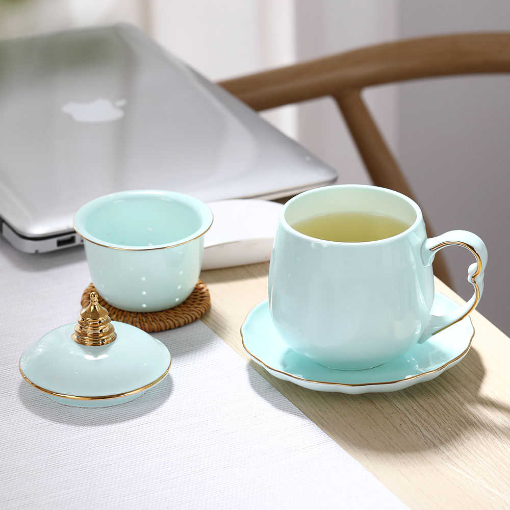 Jingdezhen ceramic cups celadon filter tea tea cups with cover household glass office separate tea cup