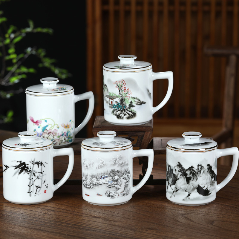 Jingdezhen ceramic cup tea tea cup office separation ceramic cup with filter 400 ml