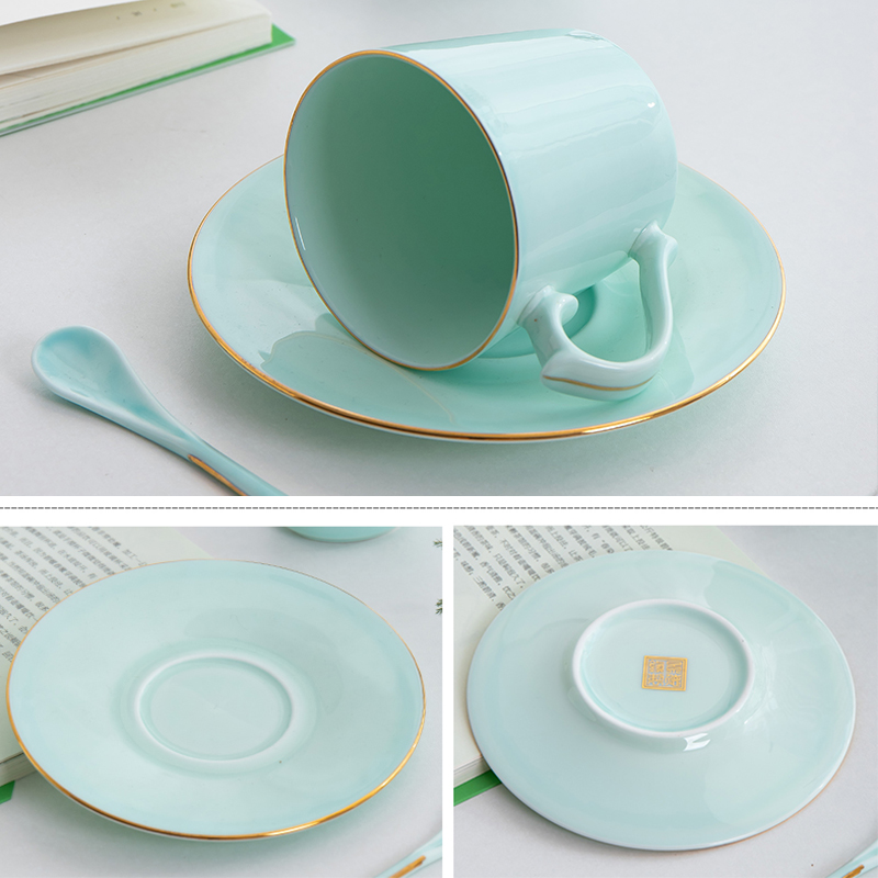 Ceramic coffee cup small European - style key-2 luxury celadon afternoon tea cup up phnom penh dish delicate spoon office coffee cup