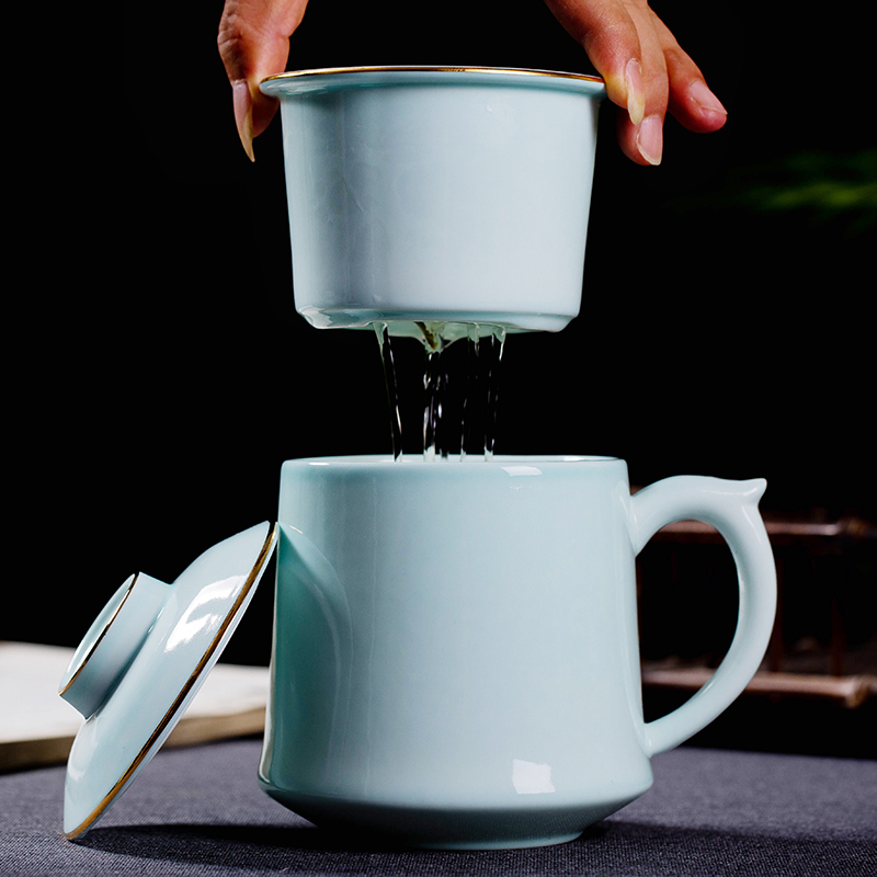 Celadon paint filtration separation of jingdezhen ceramic cups with cover tea tea cups cup office mark cup