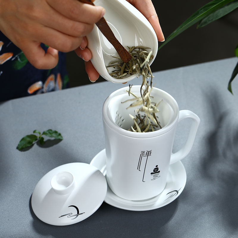 Jingdezhen ceramic filter cup tea separate office glass tea cup creative mark cup with cover glass
