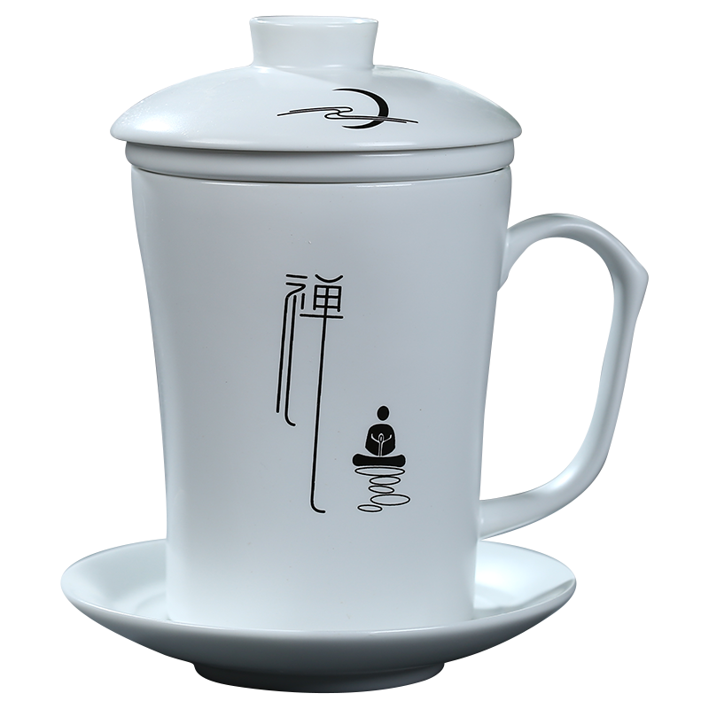 Jingdezhen ceramic filter cup tea separate office glass tea cup creative mark cup with cover glass