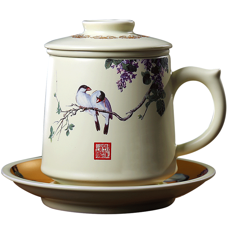 Jingdezhen ceramic cups with cover to filter the tea cup home boss office water in a glass tea set