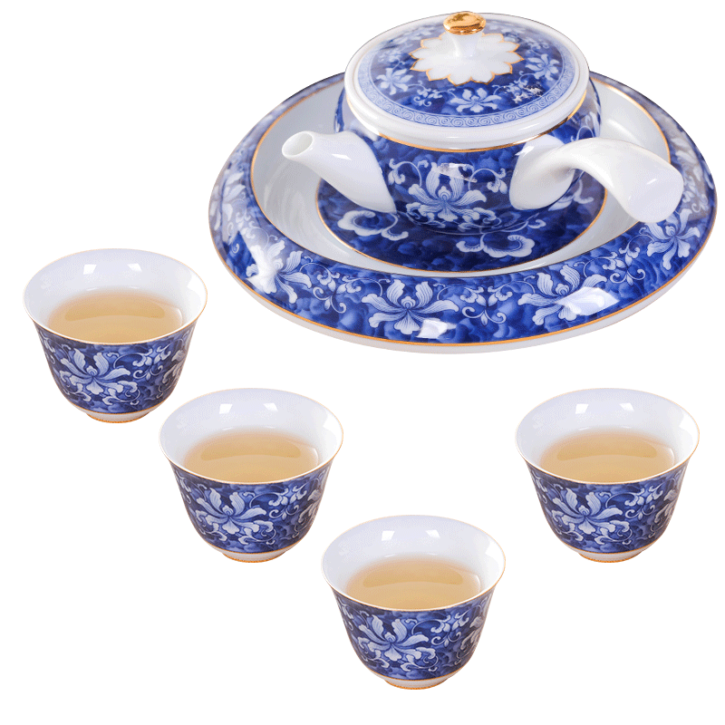 Jingdezhen blue and white kung fu tea set household glass ceramic teapot sea fair with a cup of tea tea