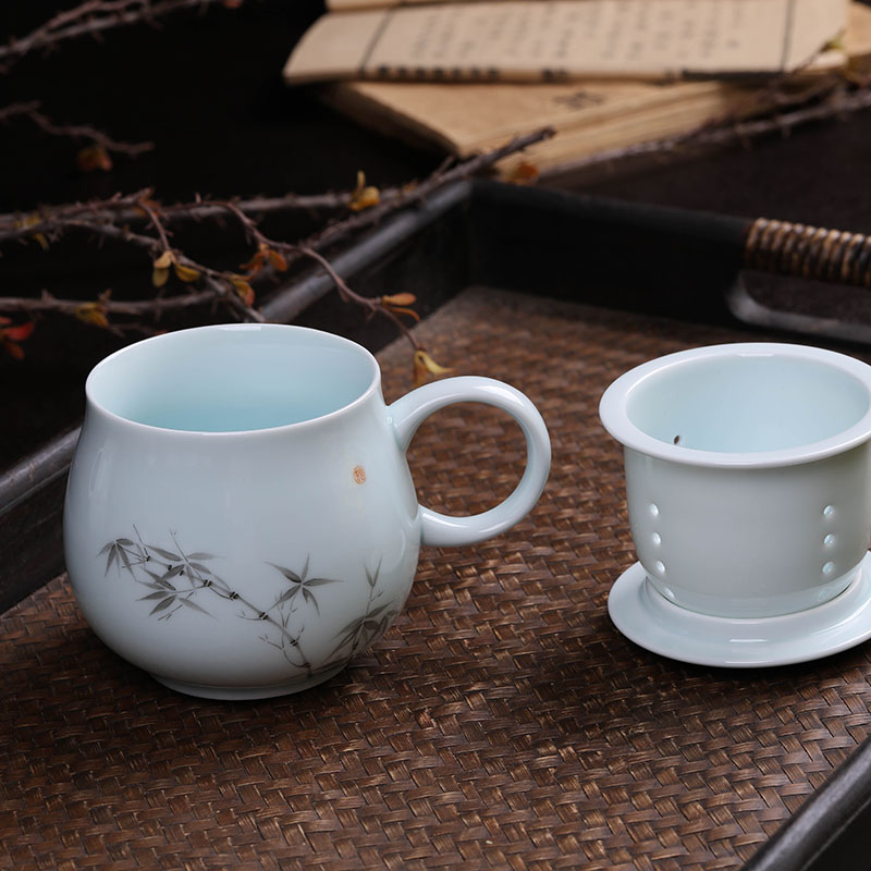 Jade butterfly jingdezhen ceramic tea cup with cover filter cup cup home office personal cup tea cup